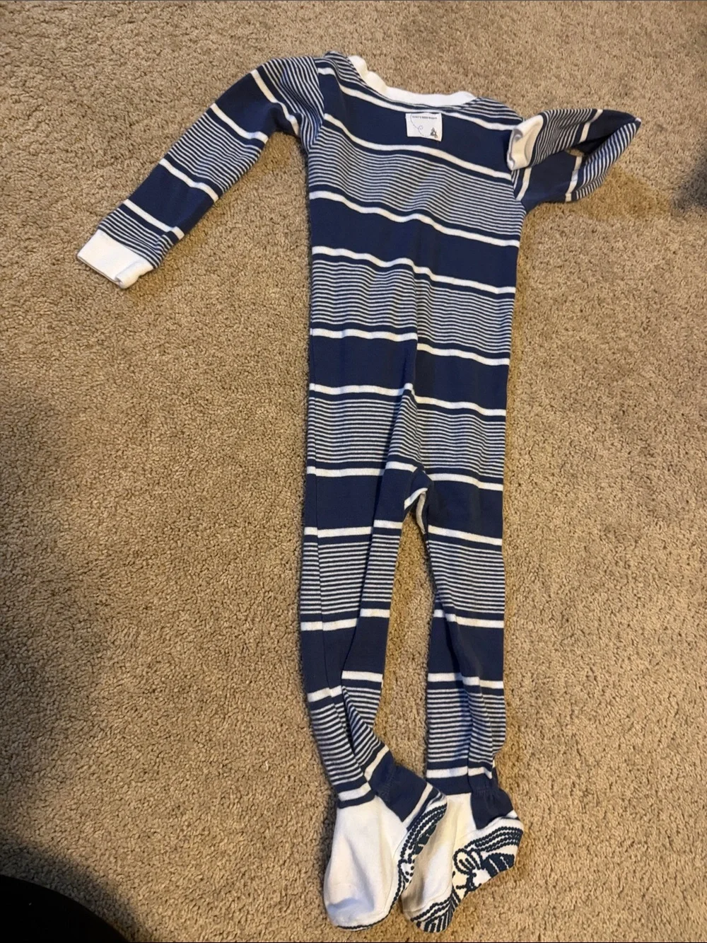 Burt's Bees Baby Navy and White Striped Footed One-Piece